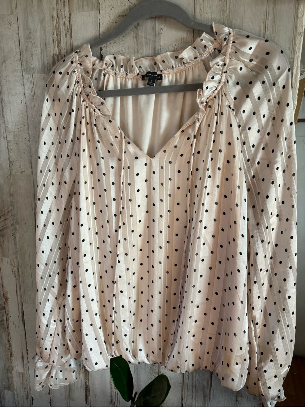 Polka Dot Cream Blouse with Ruffle Neck